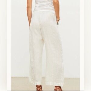 Cynthia Rowley NEW 100% Linen Wide Leg Pull On Pants White Womens M Scandi Girl
